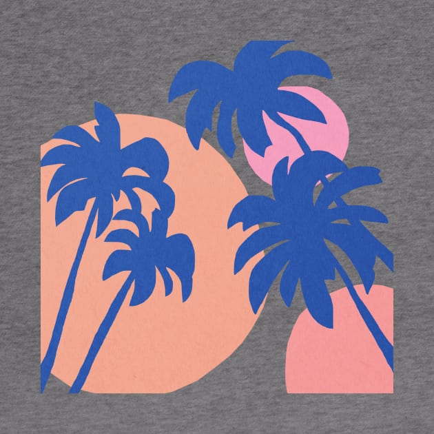 Blue palm trees summer time by JulyPrints